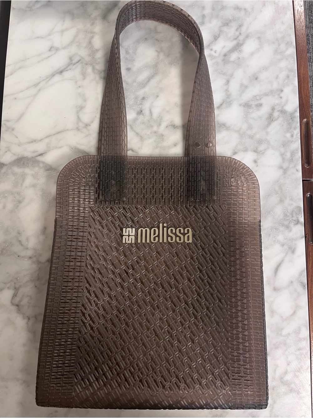 Melissa Brown Woven-Texture Jelly Tote with Gold Logo